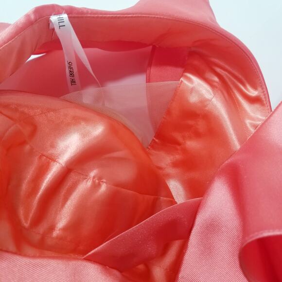 Sherri Hill Coral Formal Dress with Ruffles Fit & Flare Side Sheer Pockets - Picture 11 of 12